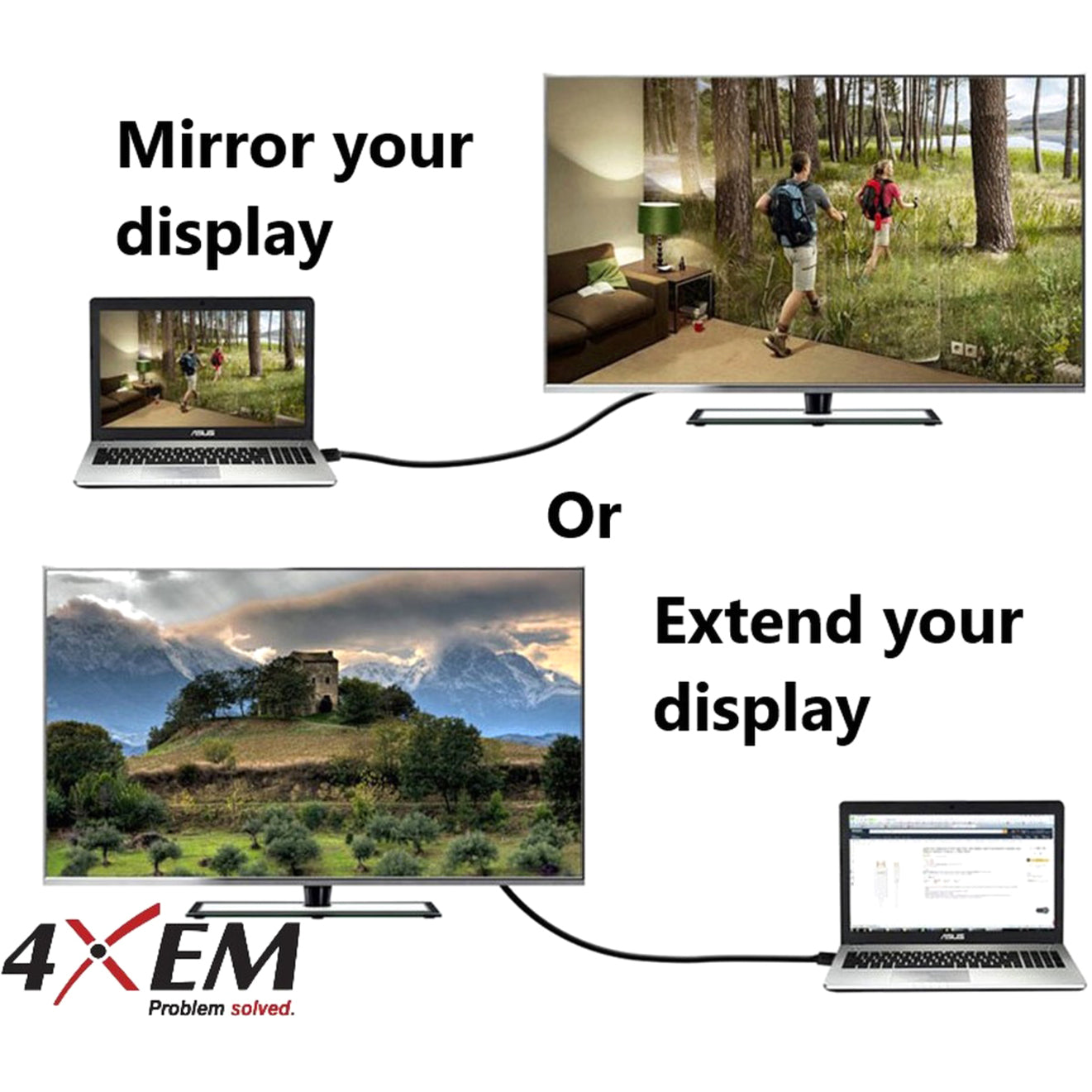 4XEM 3 In 1 DisplayPort to HDMI DVI VGA Adapter