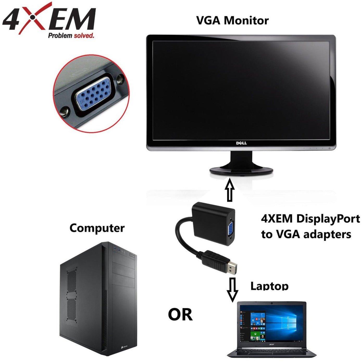 4XEM 10 Inch DisplayPort To VGA Adapter Cable