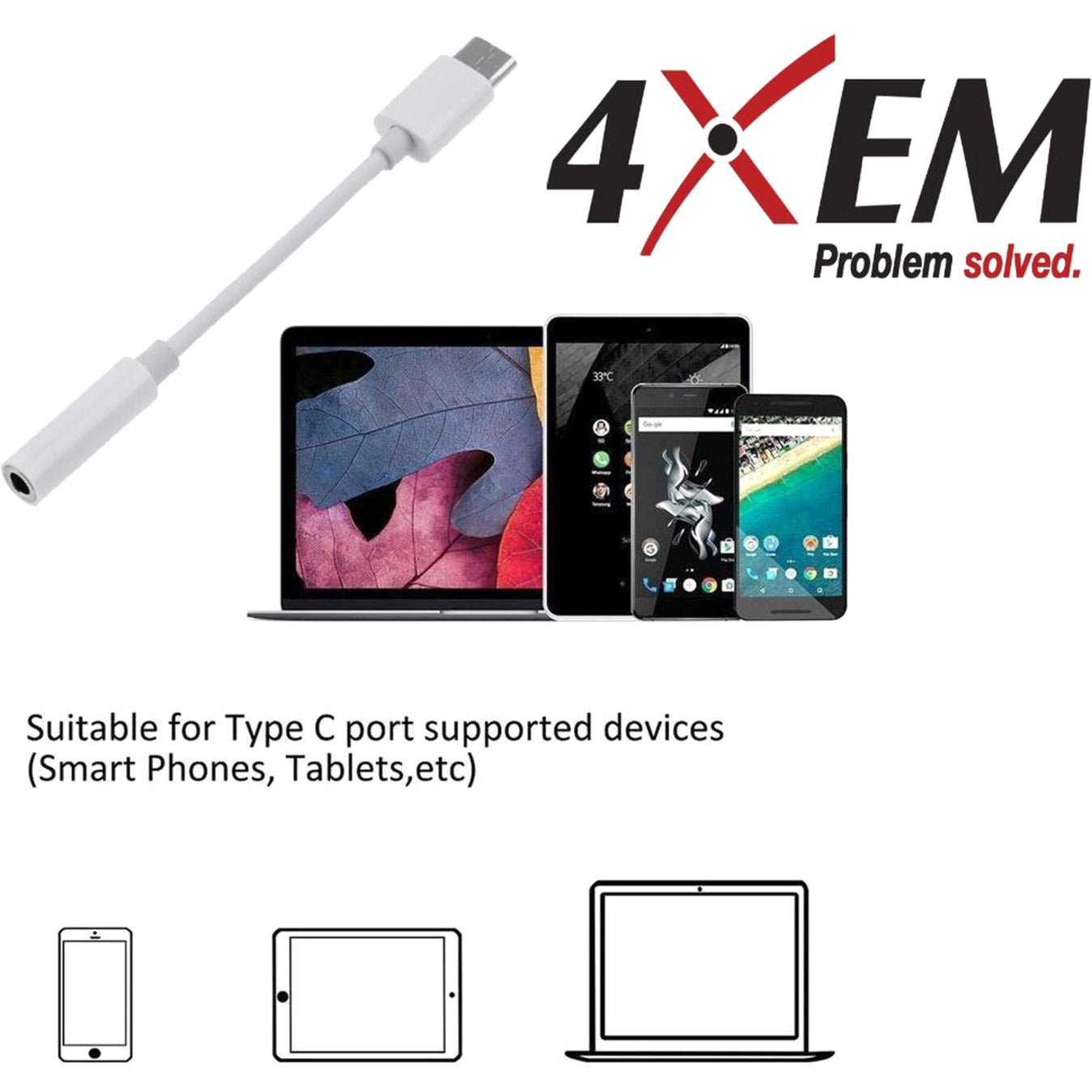 4XEM USB-C Male TO 3.5MM Female Adapter White