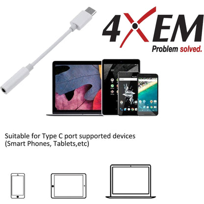 4XEM USB-C Male TO 3.5MM Female Adapter White