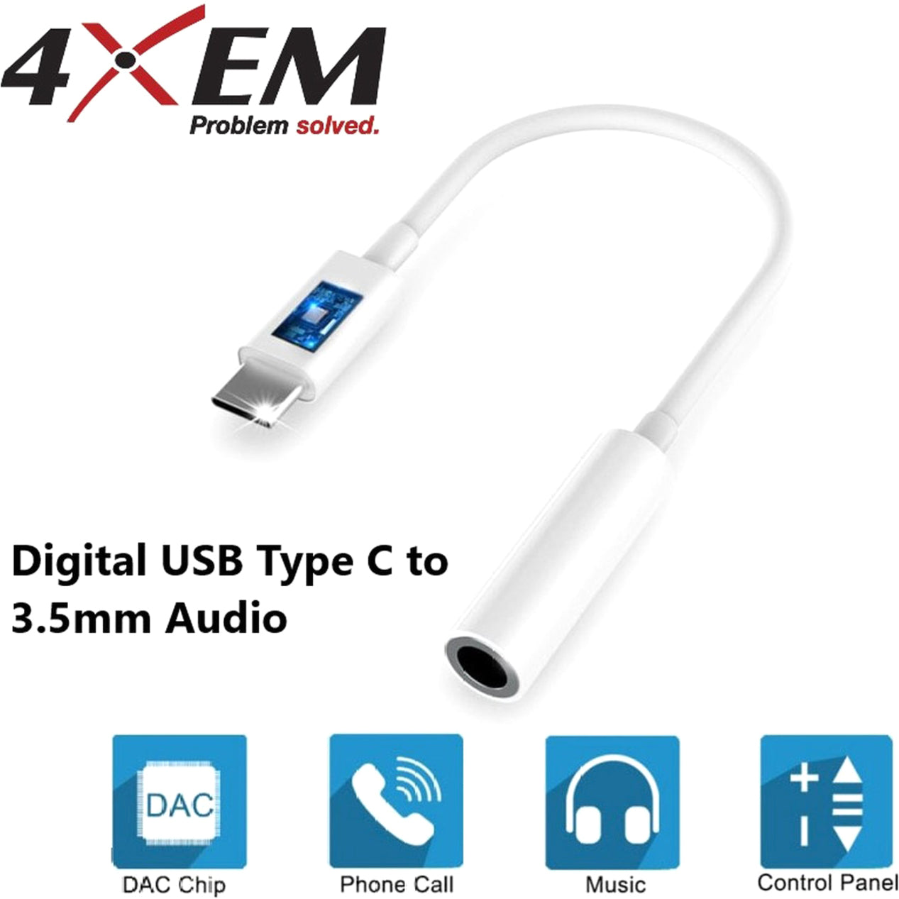 4XEM USB-C Male TO 3.5MM Female Adapter White