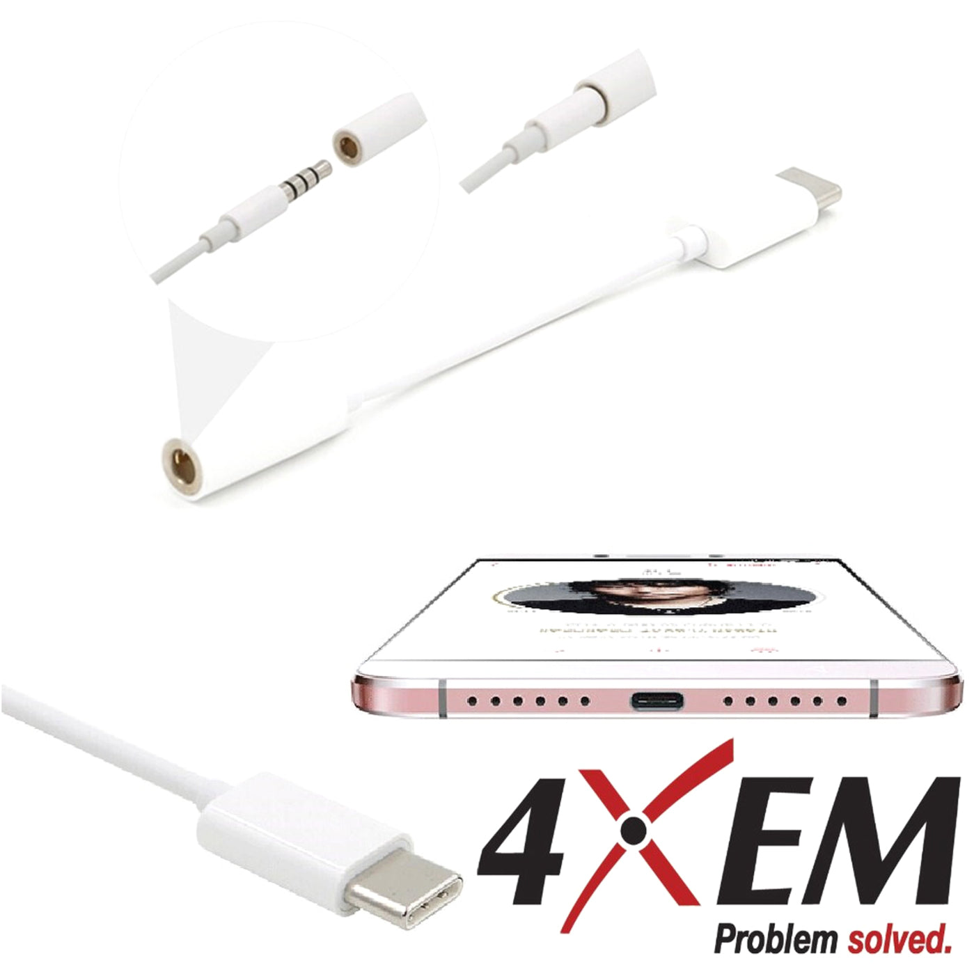 4XEM USB-C Male TO 3.5MM Female Adapter White