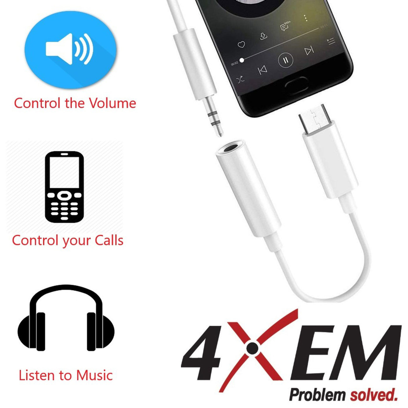 4XEM USB-C Male TO 3.5MM Female Adapter White