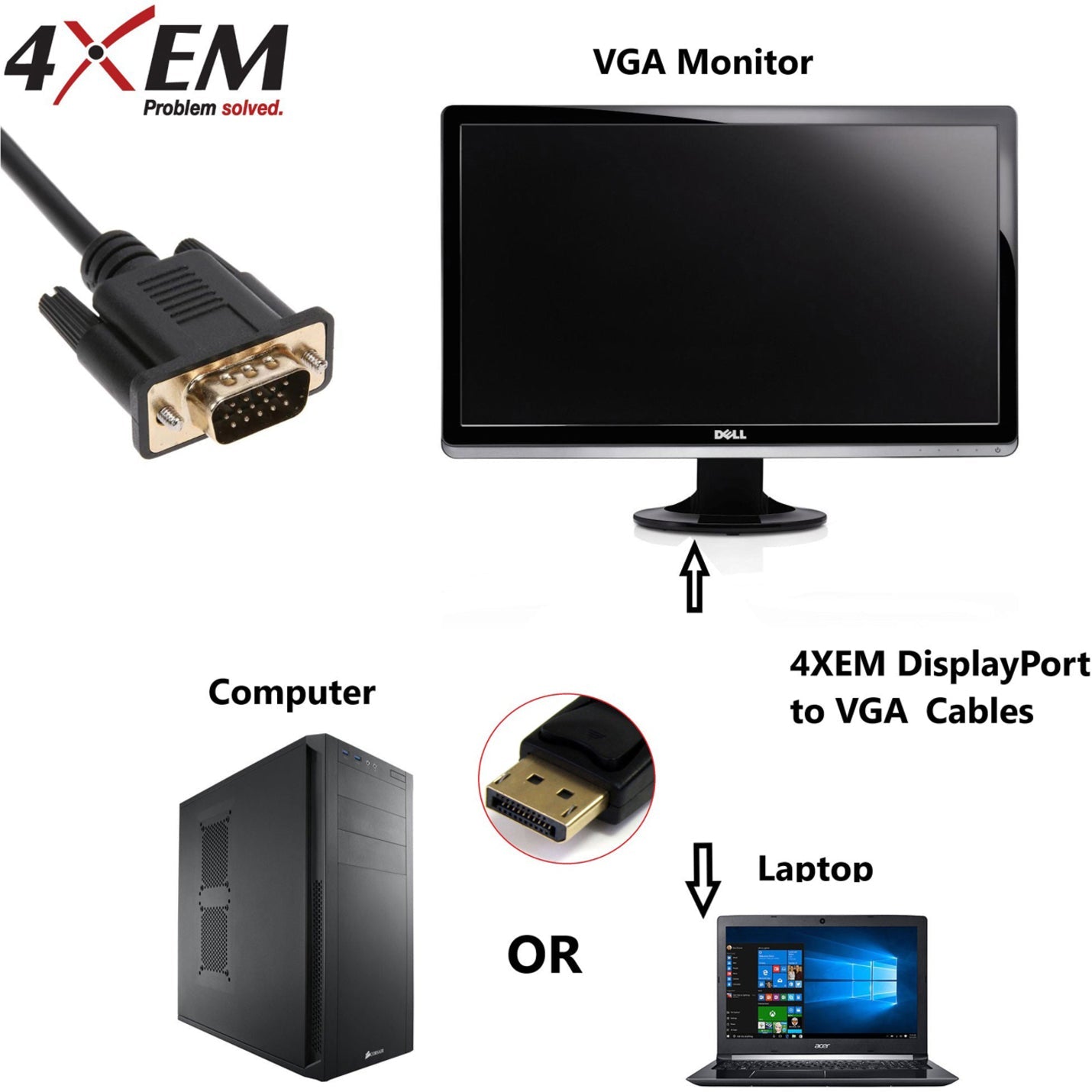 4XEM DisplayPort To VGA Adapter Cable