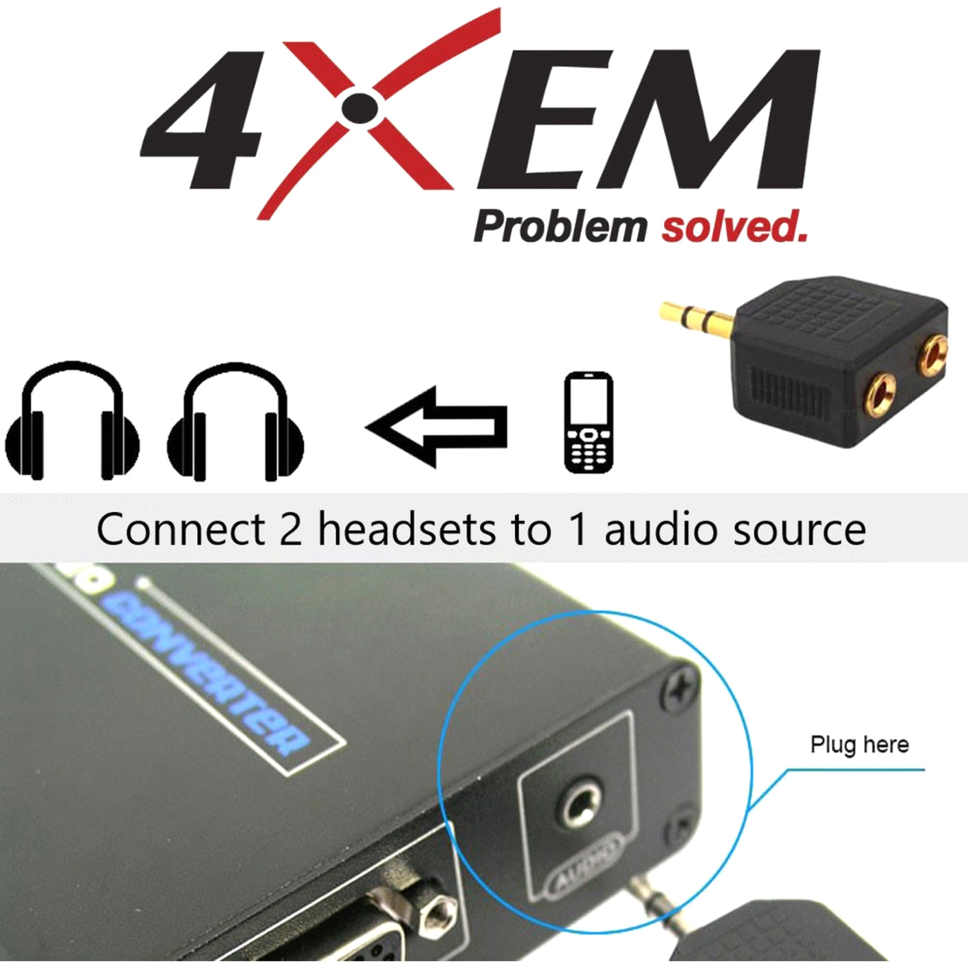 4XEM 3.5mm Mini Jack Headphone Splitter Black