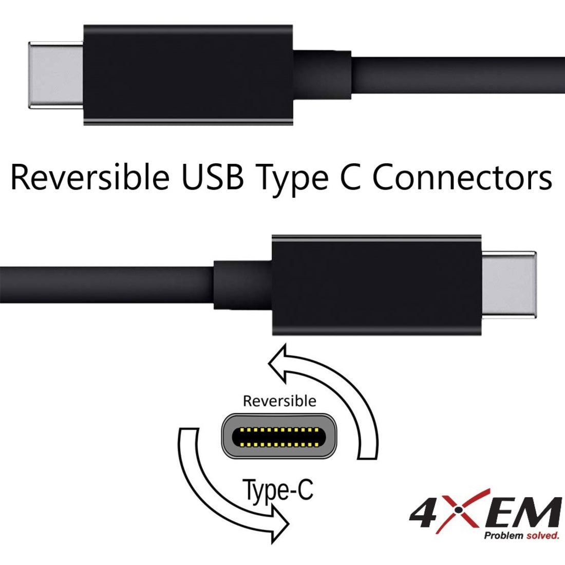 4XEM USB-C To USB-C Cable M/M USB 3.1 Gen 2 10GBPS 10Ft Black