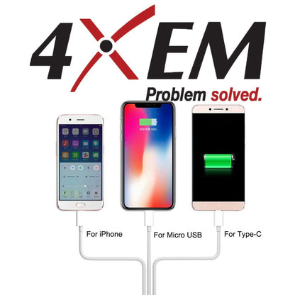 4XEM USB To Lightning Micro USB and USB Type C Cable For iPhone/iPod/iPad/Galaxy