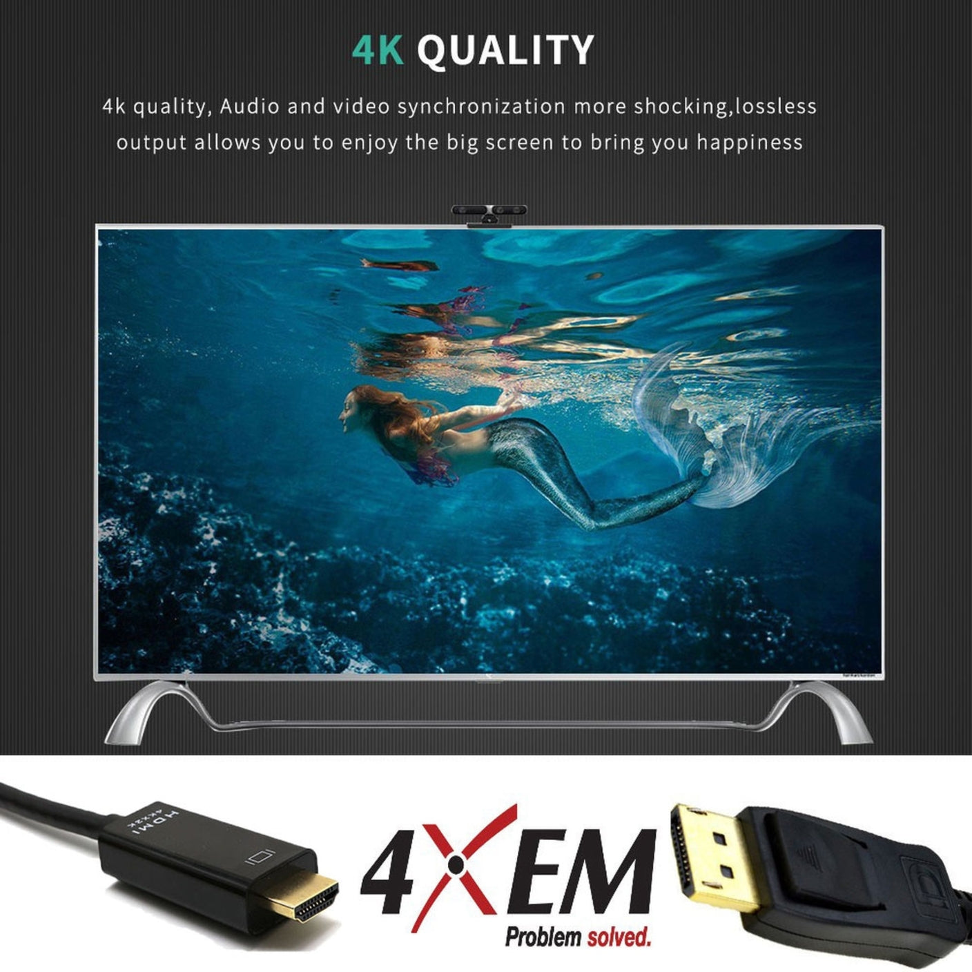 4XEM 4K Displayport to HDMI Cable 3ft