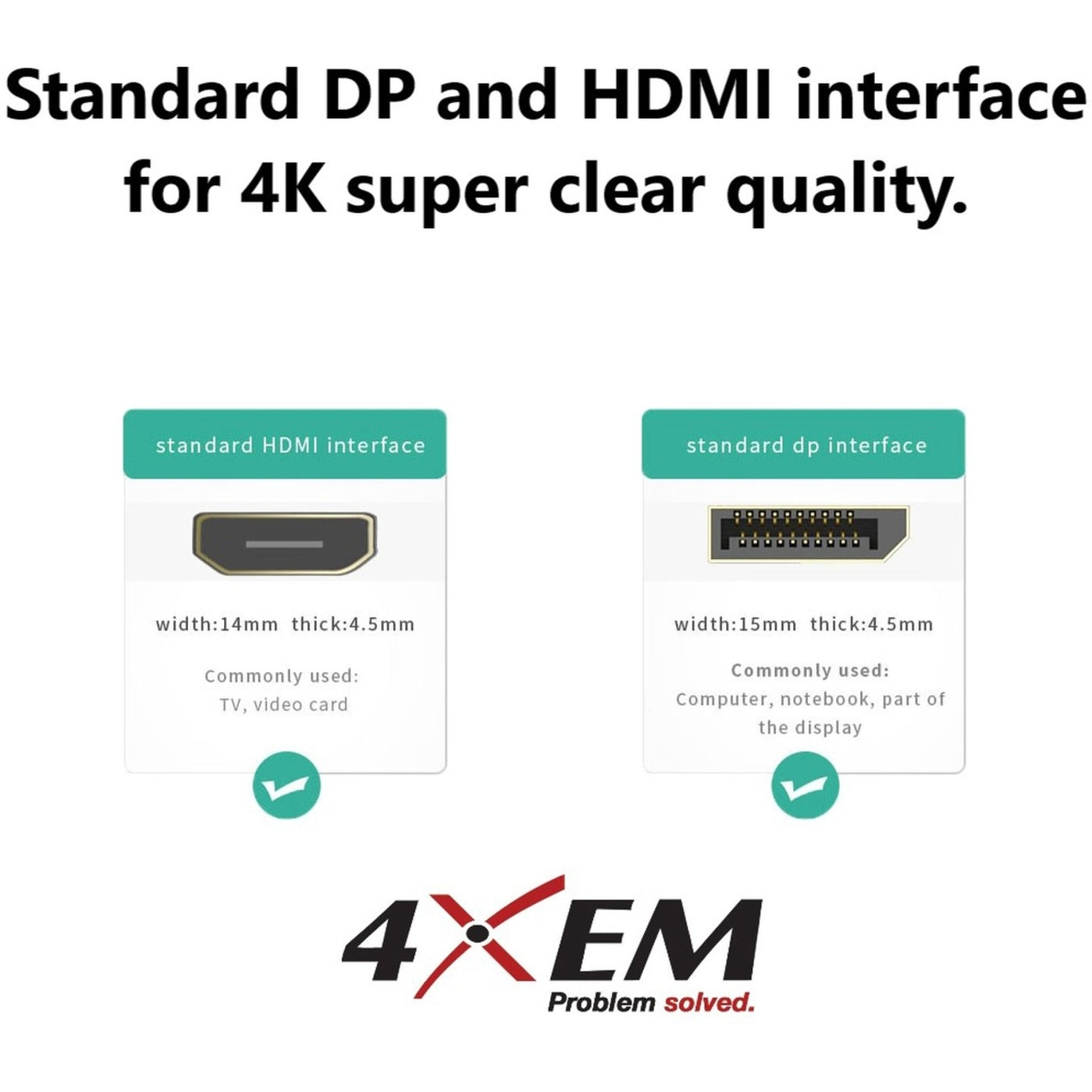 4XEM 4K Displayport to HDMI Cable 3ft