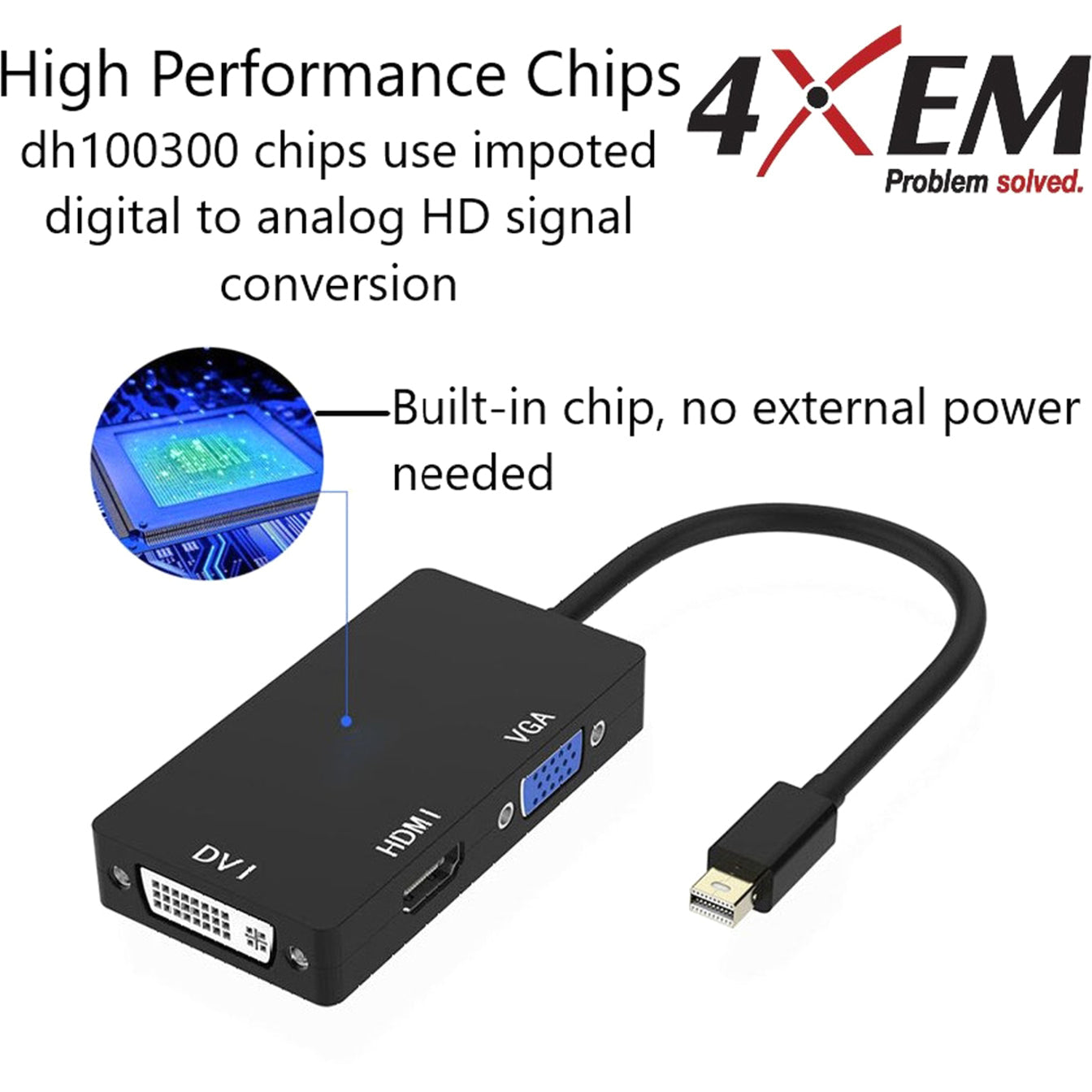 4XEM 3 In 1 Mini DisplayPort to HDMI DVI VGA Adapter