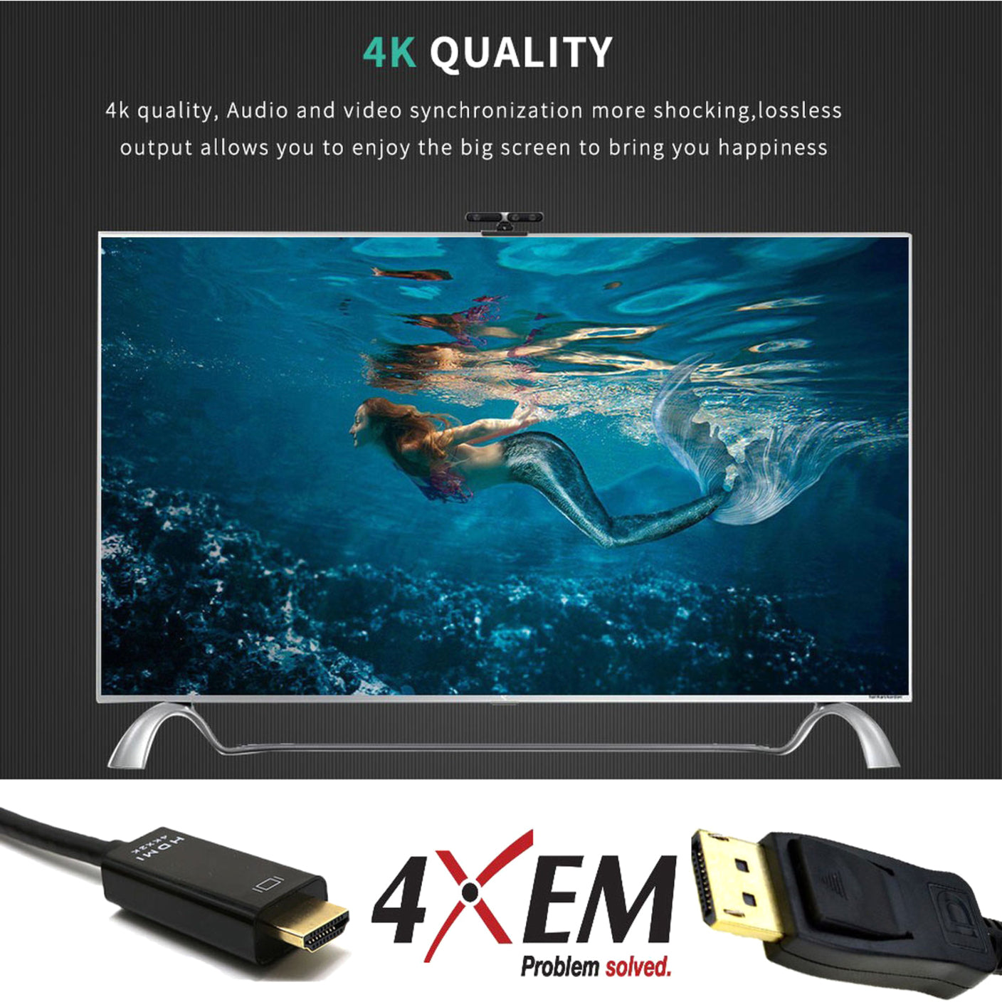 4XEM 4K Displayport to HDMI Cable 6ft