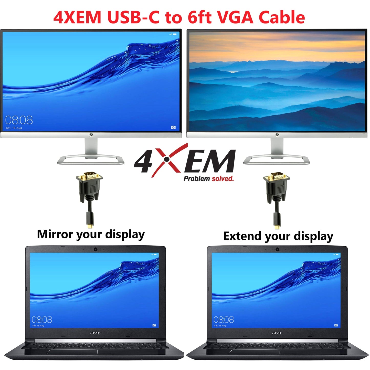 4XEM USB-C to VGA Cable