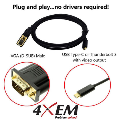 4XEM USB-C to VGA Cable