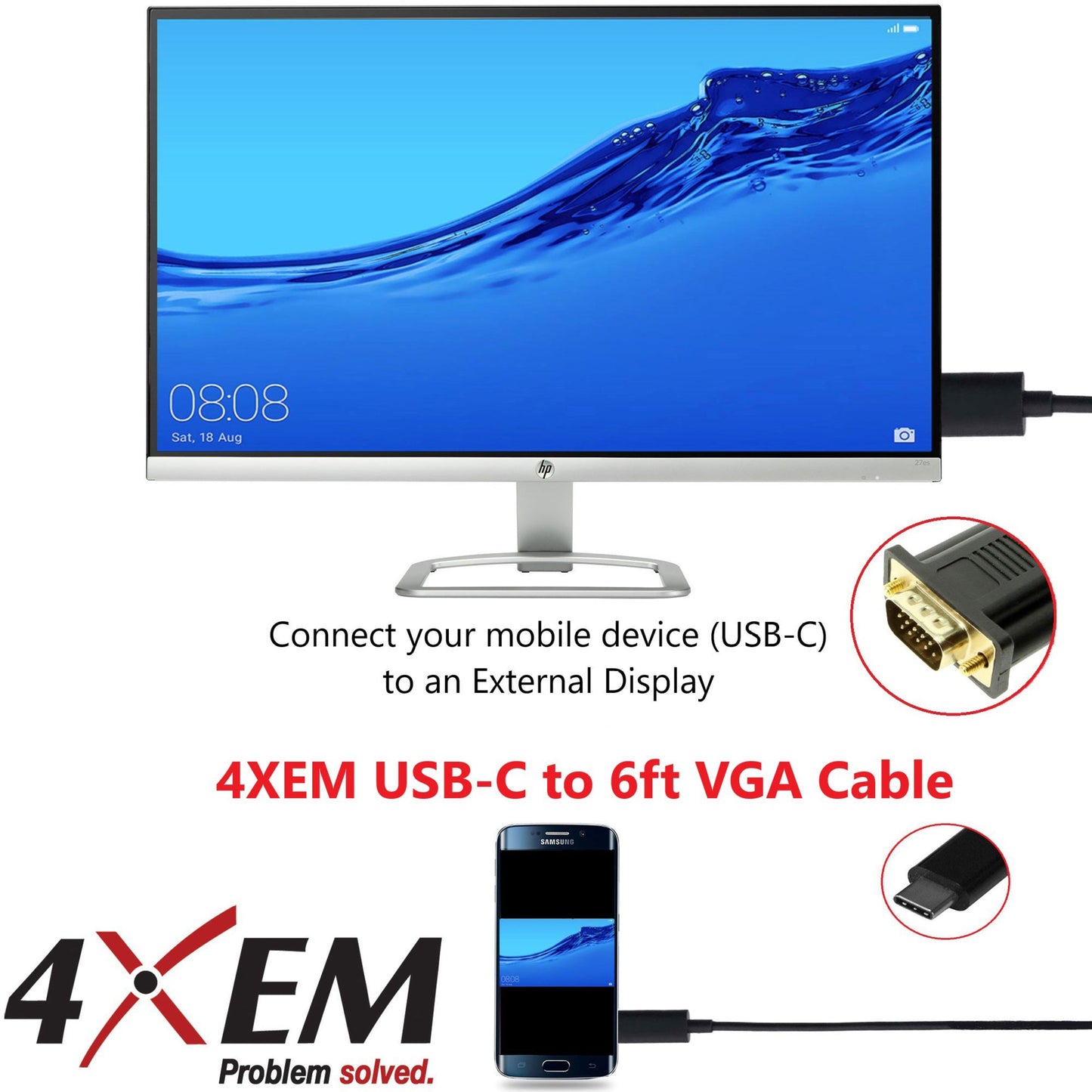 4XEM USB-C to VGA Cable