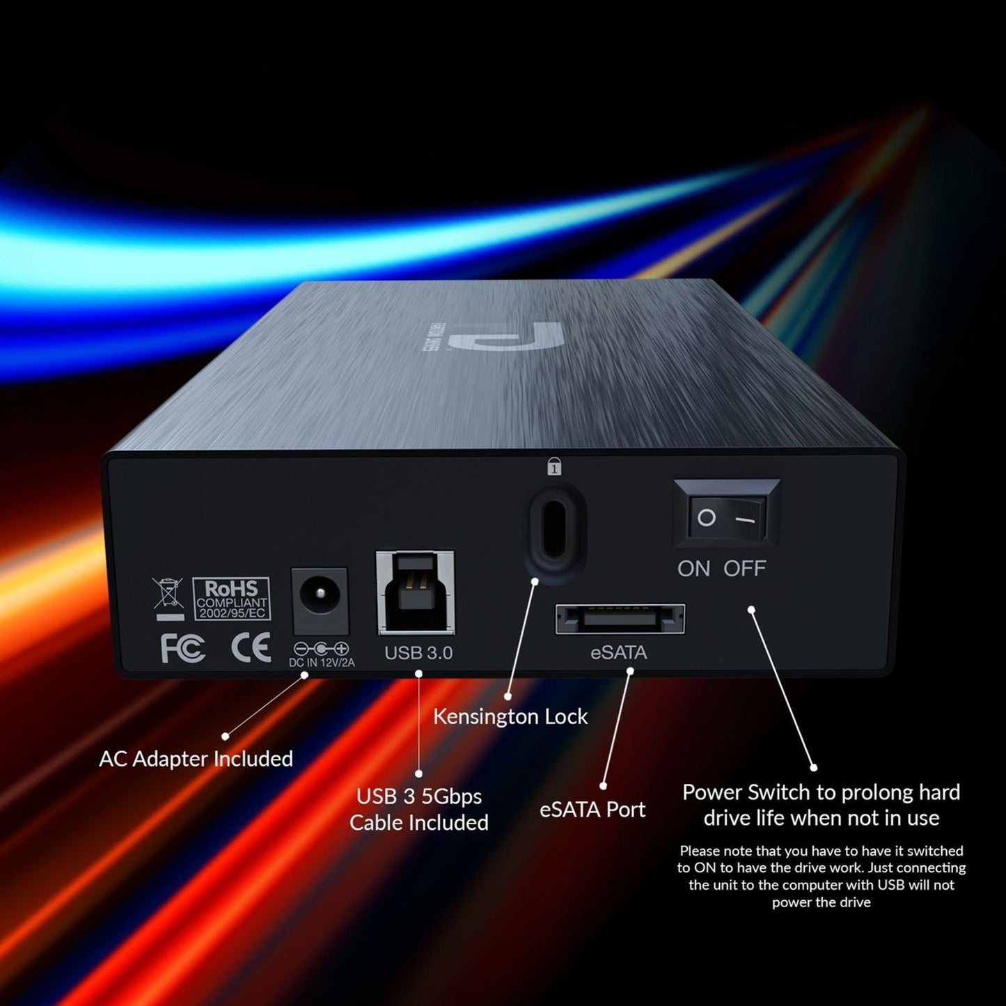 Fantom Drives 8TB External Hard Drive - GFORCE 3 - USB 3 eSATA Aluminum Black GF3B8000EU-TAA TAA Compliant