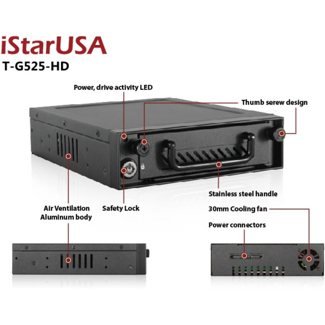 iStarUSA T-G525-HD Drive Bay Adapter for 5.25" - Serial ATA/600 Host Interface Internal - Black