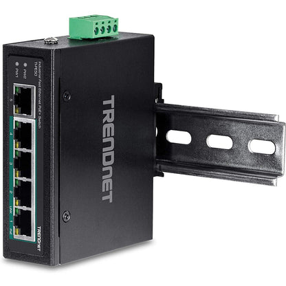 TRENDnet 5-Port Industrial Fast Ethernet DIN-Rail Switch 4 x Fast Ethernet PoE+ Ports 1 x Fast Ethernet Port 90W PoE Power Budget DIN-Rail IP30 Rated Lifetime Protection Black TI-PE50