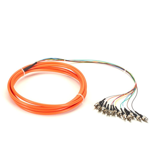 Black Box 3m ST OM1 62.5-Micron MM Fiber Pigtail 12-Strand OFNR PVC Orange