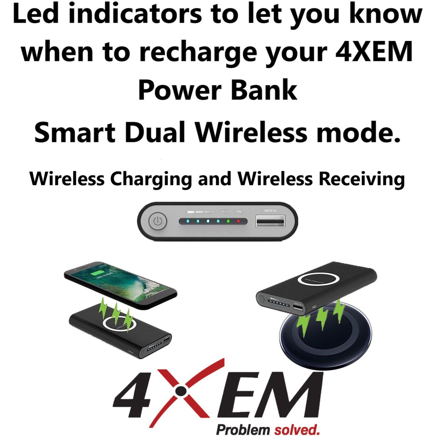 4XEM Fast Wireless Charging Power Bank Black