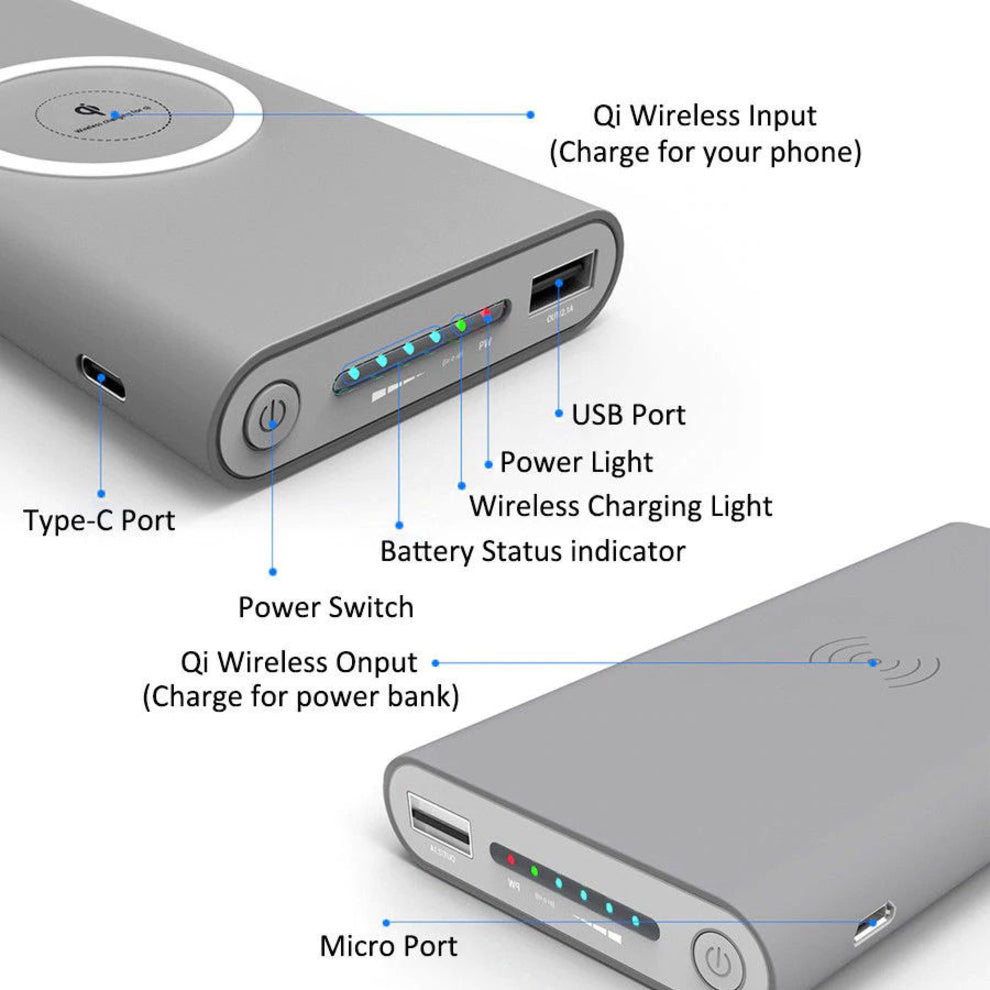 4XEM Fast Wireless Charging Power Bank Grey