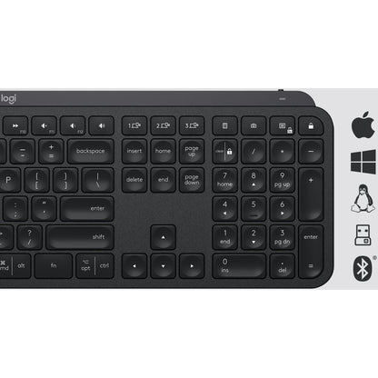 Logitech MX Keys Advanced Wireless Illuminated Keyboard Tactile Responsive Typing Backlighting Bluetooth USB-C Apple macOS Microsoft Windows Linux iOS Android Metal Build (Black)