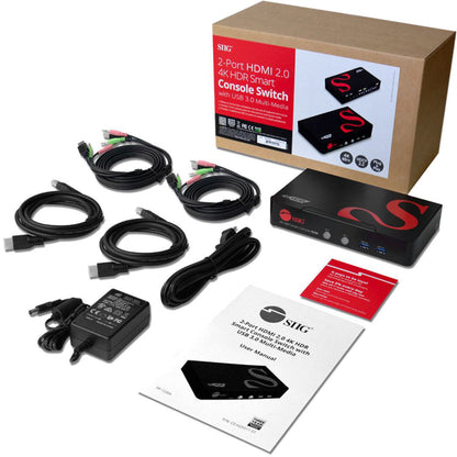 SIIG 2-Port HDMI 4K60Hz HDR Smart Console KVM Switch with USB 3.0 Multi-Media