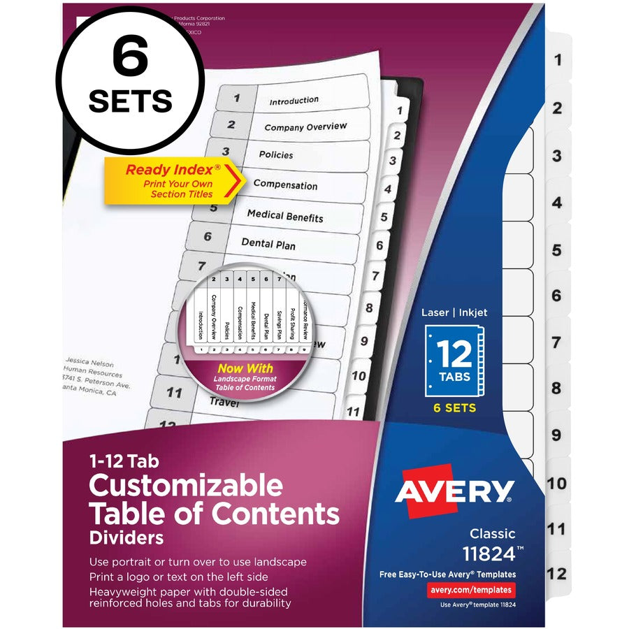 Avery&reg; Ready Index 12-tab Custom TOC Dividers