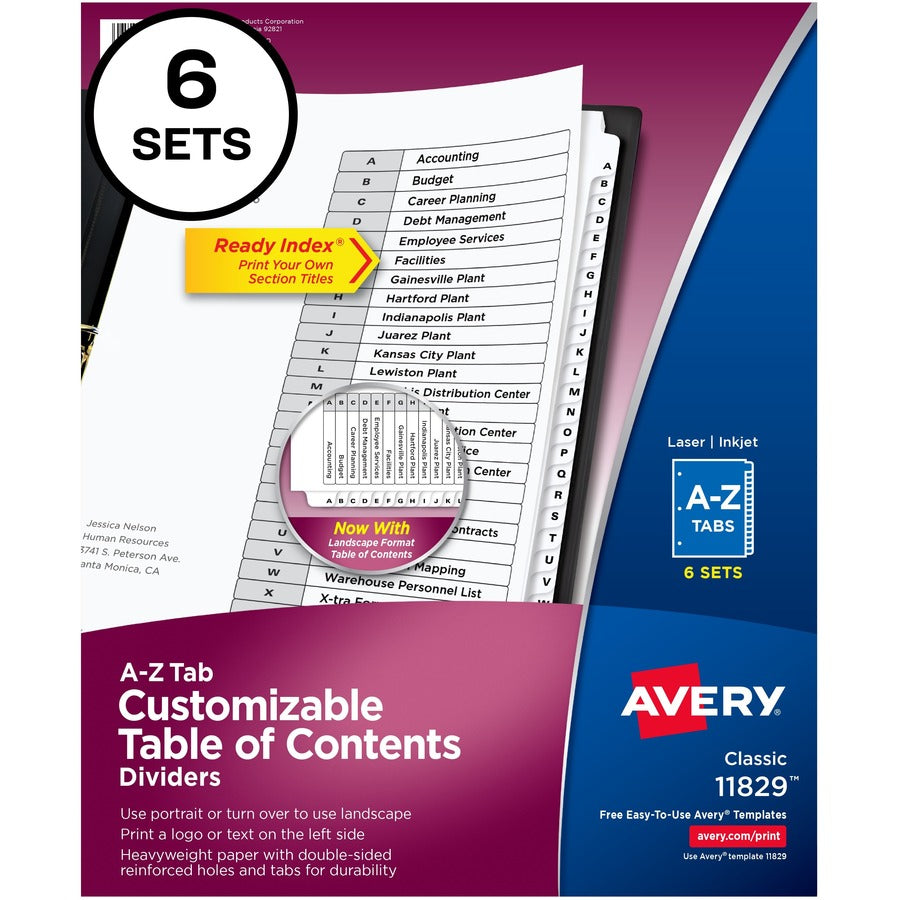 Avery&reg; A-Z Black & White Table of Contents Dividers