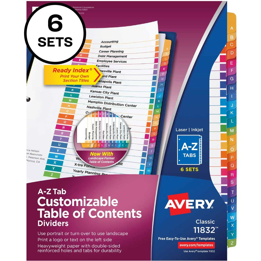 Avery&reg; A-Z Customizable Multicolor TOC Dividers