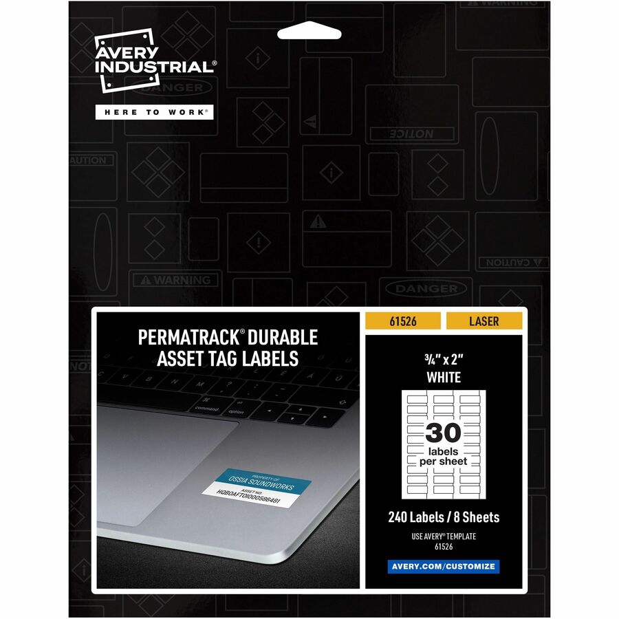 Avery&reg; PermaTrack Durable White Asset Tag Labels 3/4" x 2"  240 Asset Tags