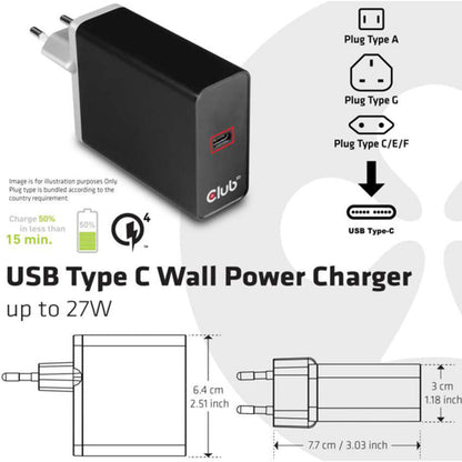 Club 3D USB Type C Power Charger Up to 27W