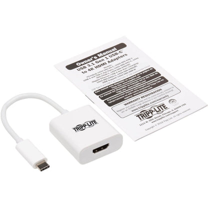 Tripp Lite USB-C to HDMI Adapter (M/F) 4K 60 Hz HDR 4:4:4 DP 1.2 HDCP 2.2 White