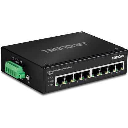 TRENDnet 8-Port Industrial Unmanaged Fast Ethernet DIN-Rail Switch; TI-E80 8 x Fast Ethernet Ports; 1.6Gbps Switching Capacity;8 Port Network Fast Ethernet Switch;IP30 Metal Switch;Lifetime Protection