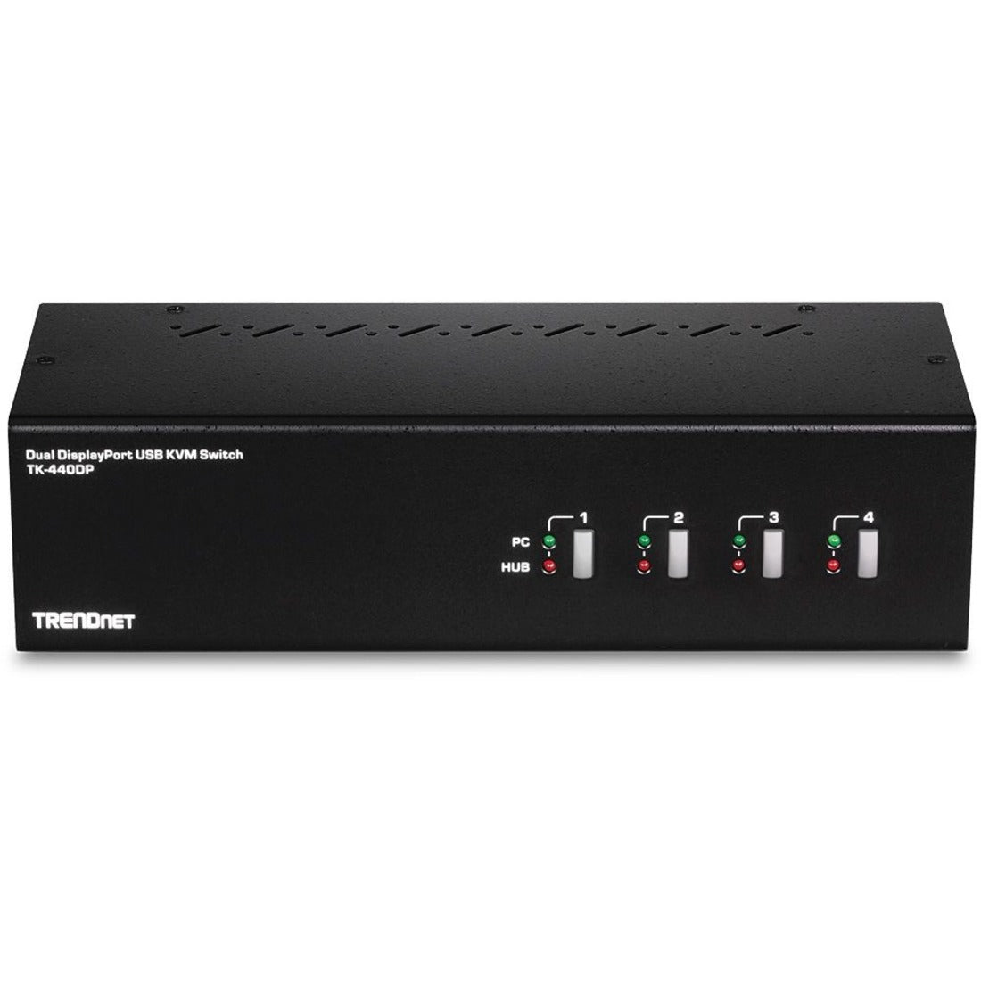 TRENDnet 4-Port Dual Monitor DisplayPort KVM Switch With Audio 2-Port USB 2.0 Hub 4K UHD Resolution Up To 3840 x 2160 Connect 4 DisplayPort Monitors Dual Monitor 4 Port KVM Switch Black TK-440DP