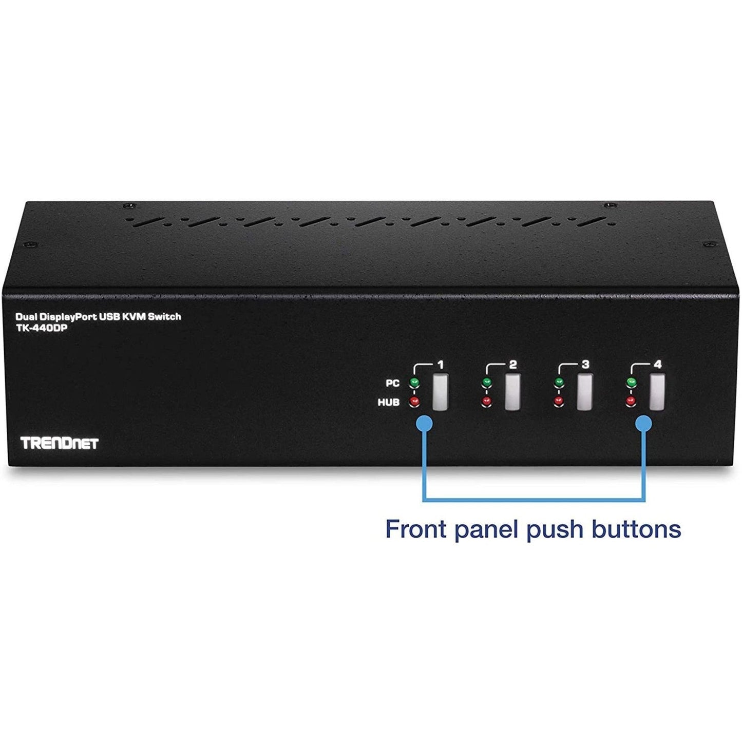 TRENDnet 4-Port Dual Monitor DisplayPort KVM Switch With Audio 2-Port USB 2.0 Hub 4K UHD Resolution Up To 3840 x 2160 Connect 4 DisplayPort Monitors Dual Monitor 4 Port KVM Switch Black TK-440DP