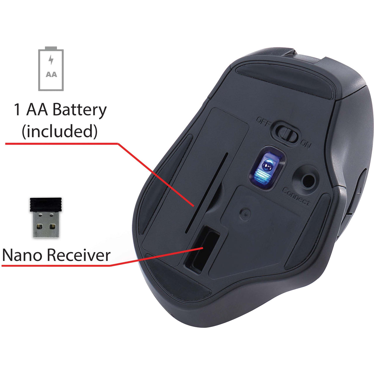 Verbatim Silent Ergonomic Wireless Blue LED Mouse - Graphite