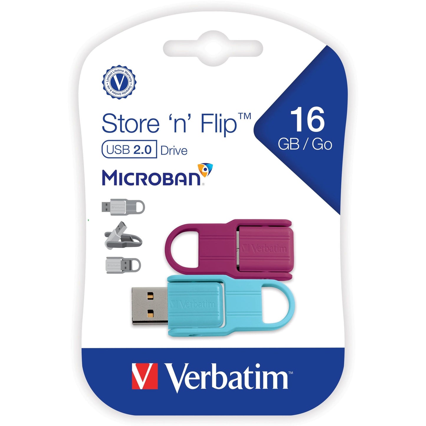 16GB Store 'n' Flip&reg; USB Flash Drive - 2pk- Berry Blue