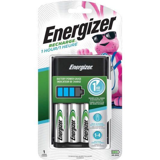 Energizer Recharge Battery Charger with 2 AA and 2 AAA NiMH Batteries