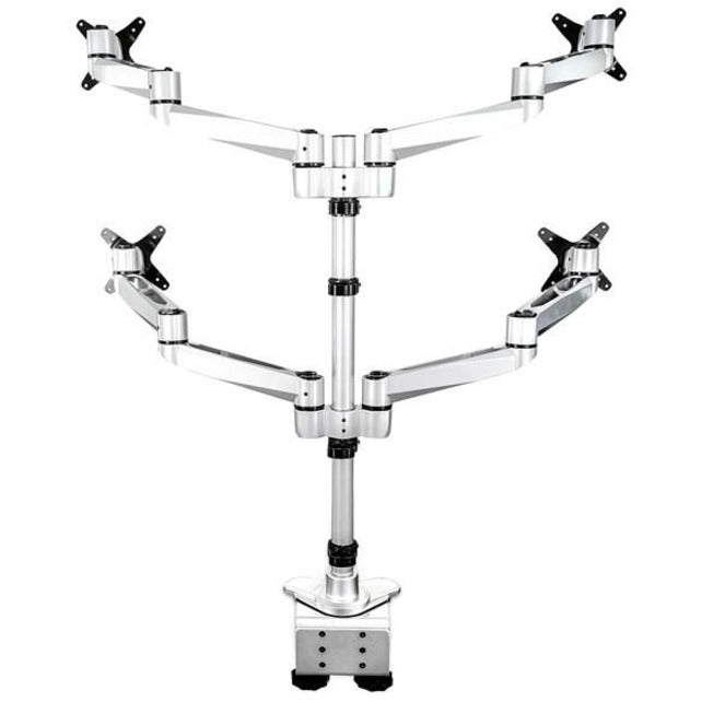 Desk Mount Quad Monitor Arm - 4 VESA Displays up to 30" -Premium Ergonomic Articulating Adjustable Pole Mount - Clamp/Gromme