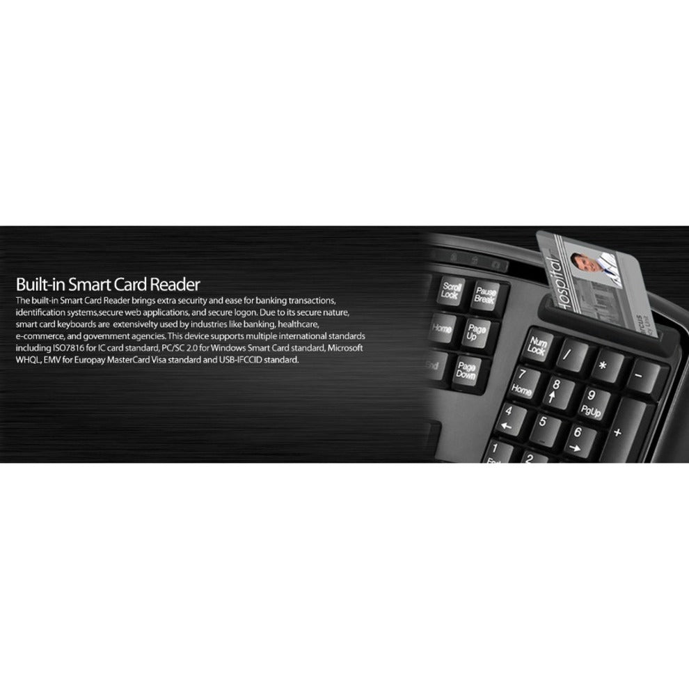 Adesso Desktop Ergonomic Smart Card Reader Keyboard (TAA Compliant)