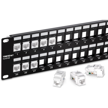 TRENDnet 48-Port Blank Keystone 2U HD Patch Panel 2U 19" Rackmount Housing HD Keystone Network Patch Panel Recommended With TC-K25C6 & TC-K50C6 Cat6 Keystone Jacks (Sold Separately) Black TC-KP48