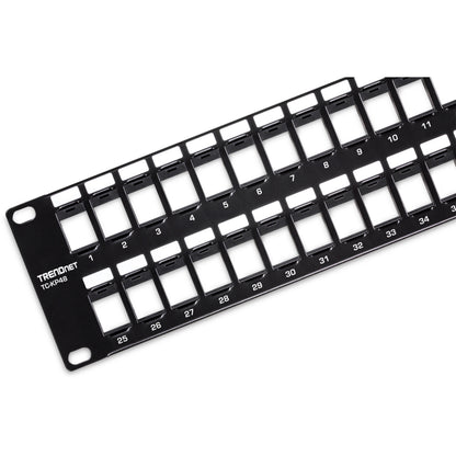 TRENDnet 48-Port Blank Keystone 2U HD Patch Panel 2U 19" Rackmount Housing HD Keystone Network Patch Panel Recommended With TC-K25C6 & TC-K50C6 Cat6 Keystone Jacks (Sold Separately) Black TC-KP48