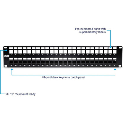 TRENDnet 48-Port Blank Keystone Shielded 2U HD Patch Panel TC-KP48S 2U 19" Metal Rackmount Housing Network Management Panel Recommended with TC-K06C6A Cat6A Keystone Jacks (sold separately)