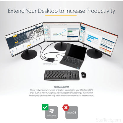 StarTech.com 3-Port DisplayPort 1.4 Splitter DisplayPort to 3x DP Multi-Monitor Adapter Triple 4K Computer MST Hub Windows Only