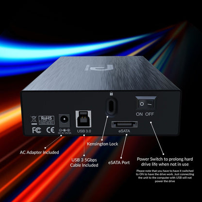 Fantom Drives 6TB External Hard Drive - GFORCE 3 - USB 3 eSATA Aluminum Black GF3B6000EU-TAA TAA Compliant