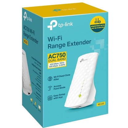 TP-Link RE220 Dual Band IEEE 802.11ac 750 Mbit/s Wireless Range Extender