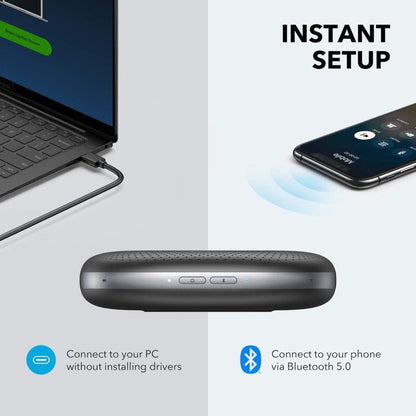 Anker PowerConf Bluetooth Speakerphone with 6 Microphones Enhanced Voice Pickup 24 Hour Call Time Bluetooth 5 USB C Connection Compatible with Leading Platforms PowerIQ Technology