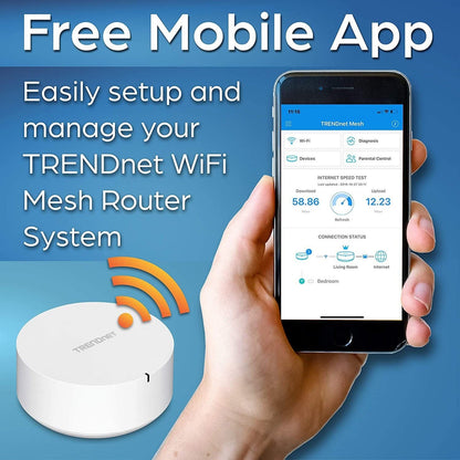 TRENDnet AC2200 WiFi Mesh Router;TEW-830MDR;1xAC2200 WiFi Mesh Router;App-Based Setup;Expanded Wireless Internet(Up to 2;000 Sq Ft.Home);Content Filtering w/Router Limits Software;Supports 2.4GHz/5GHz