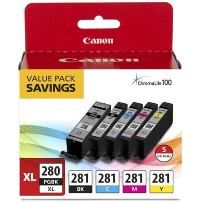 Canon PGI-280 XL / CLI-281 Original Inkjet Ink Cartridge - Value Pack - Black Cyan Magenta Yellow Pigment Black - 5 / Pack