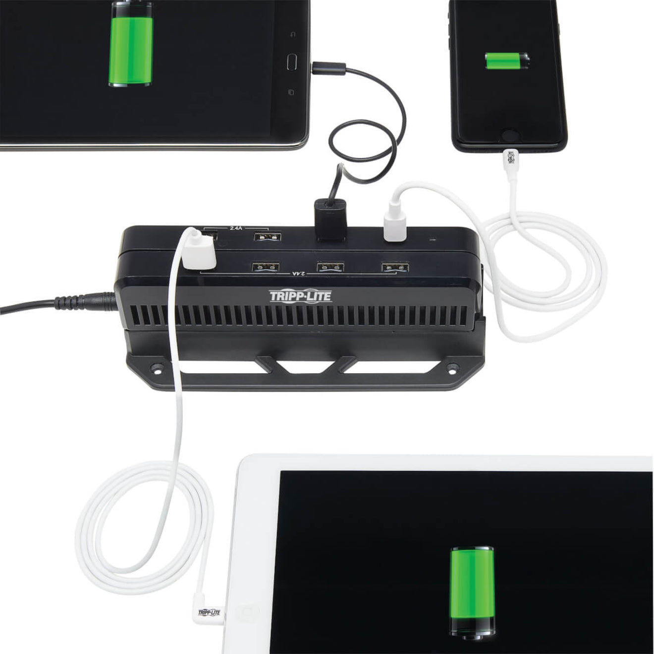 Tripp Lite 8-Port USB Smart Charging Station USB-A Quick Charge 3.0 USB-A BC 1.2 USB-C PD Charging 120W Max